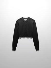Black Cropped Trim Detail Crew Neck Cardigan Lightweight Top-0