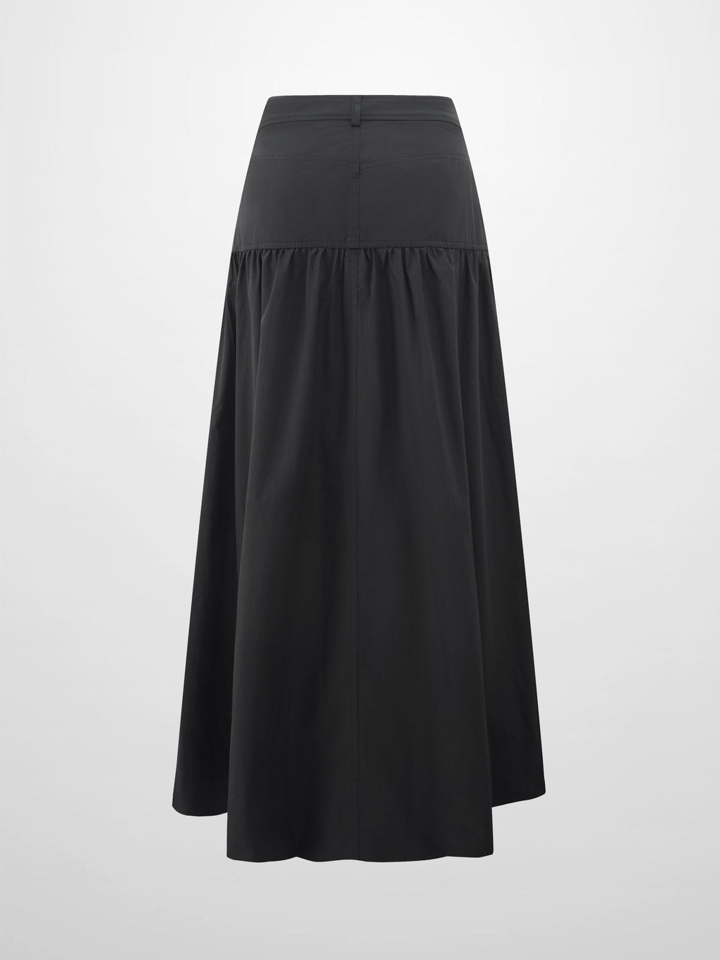 Gathered Drop Waist Yoke Skirt Black Casual Professional Office Wear-2