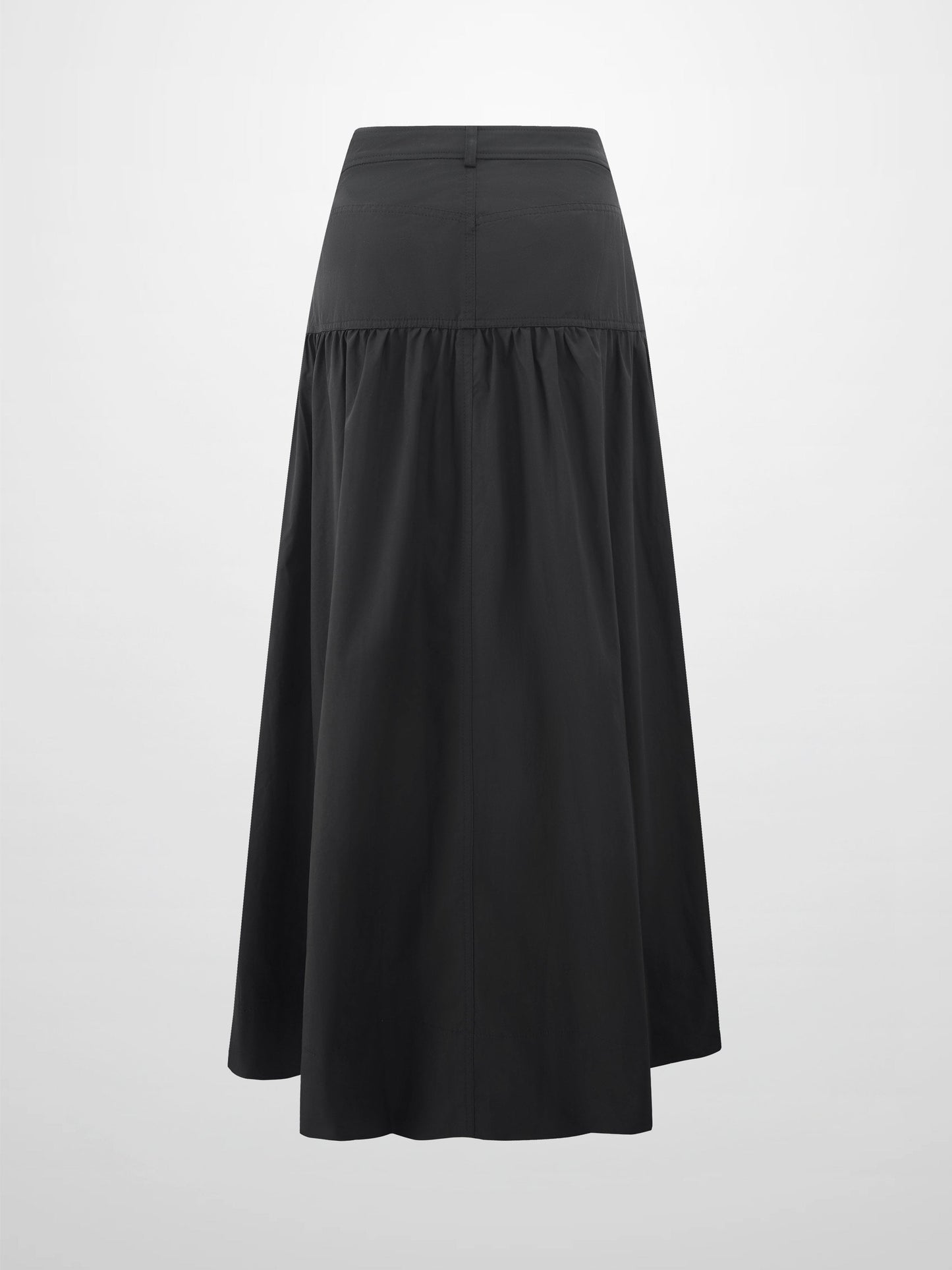 Gathered Drop Waist Yoke Skirt Black Casual Professional Office Wear-2