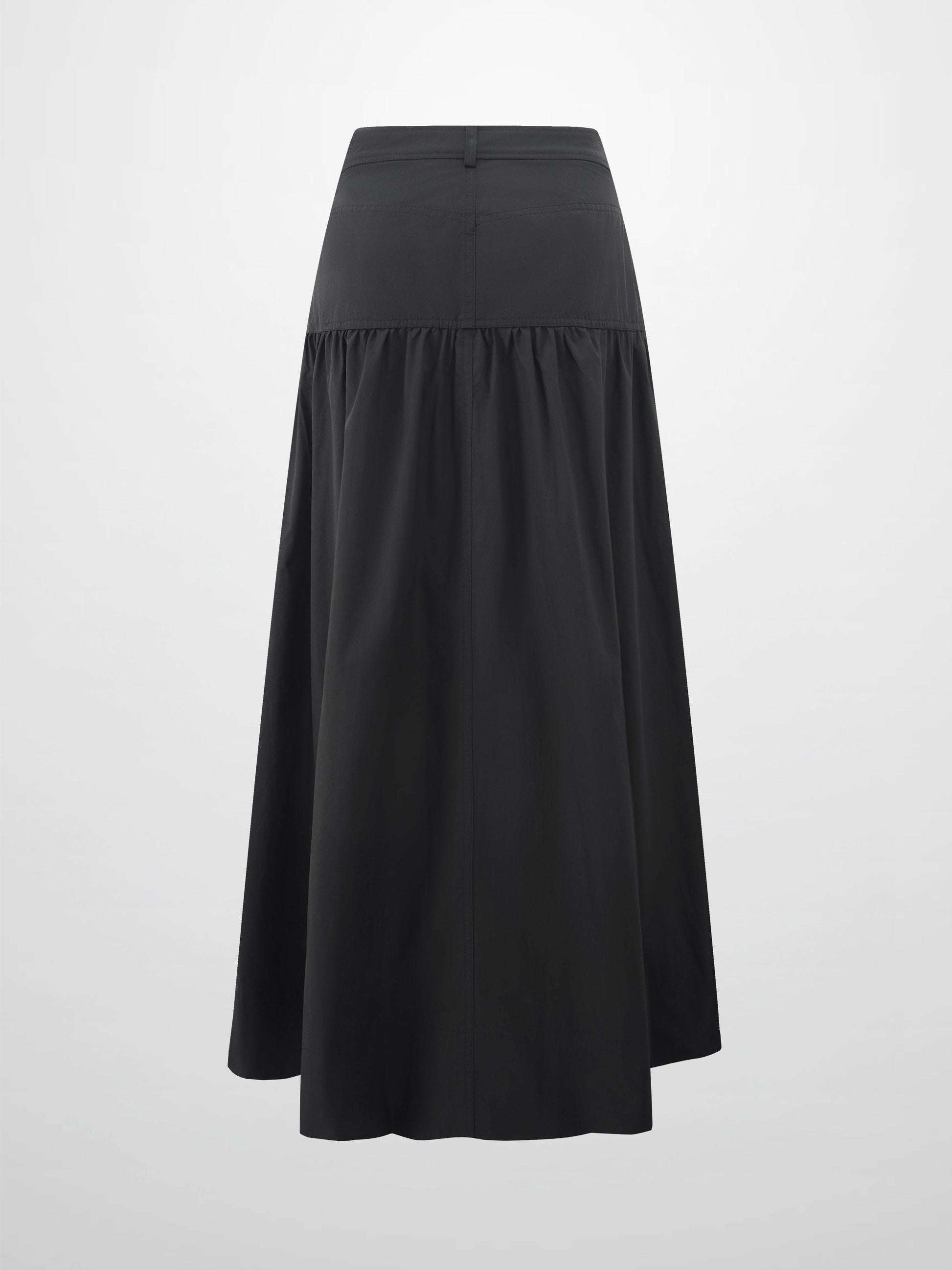 Gathered Drop Waist Yoke Skirt Black Casual Professional Office Wear-2