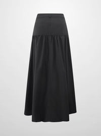 Gathered Drop Waist Yoke Skirt Black Casual Professional Office Wear-2