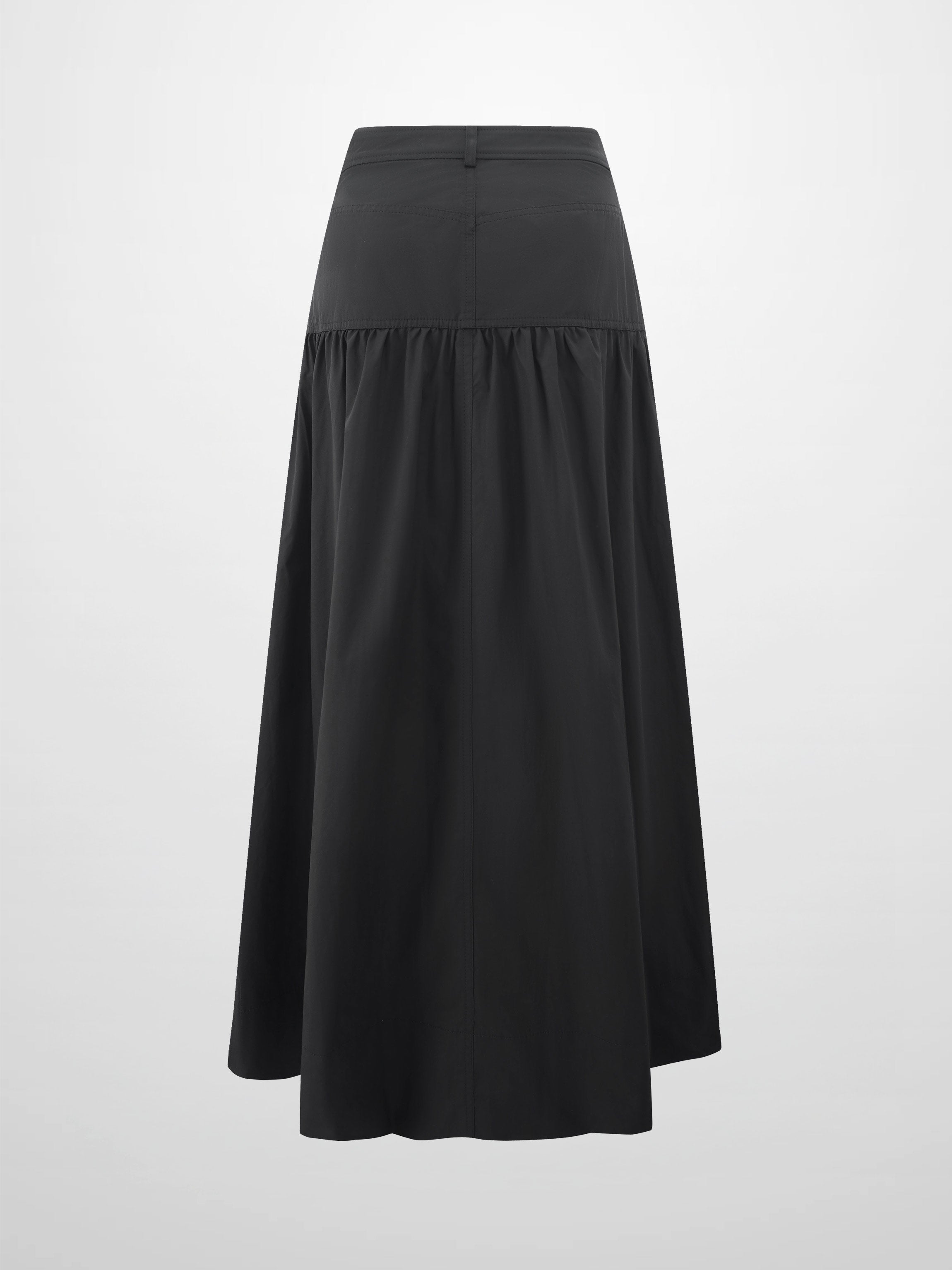 Gathered Drop Waist Yoke Skirt Black Casual Professional Office Wear-2