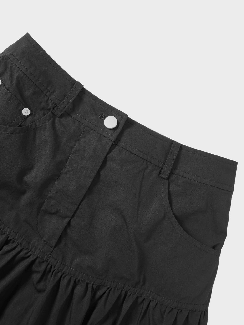 Gathered Drop Waist Yoke Skirt Black Casual Professional Office Wear-3