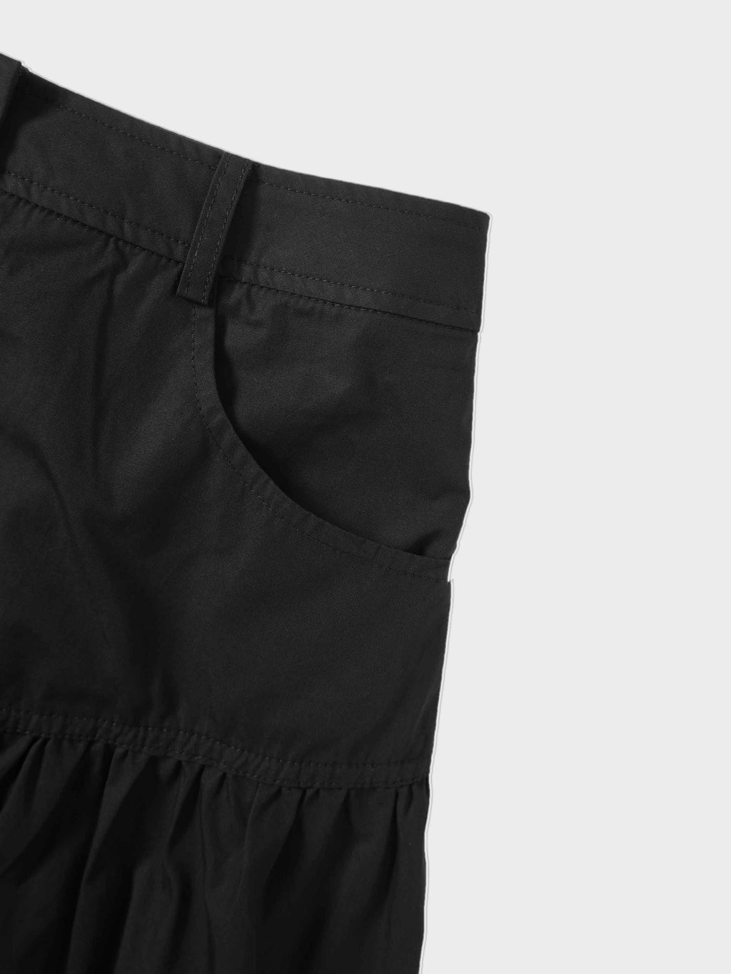 Gathered Drop Waist Yoke Skirt Black Casual Professional Office Wear-4