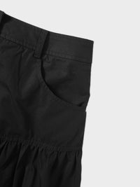 Gathered Drop Waist Yoke Skirt Black Casual Professional Office Wear-4