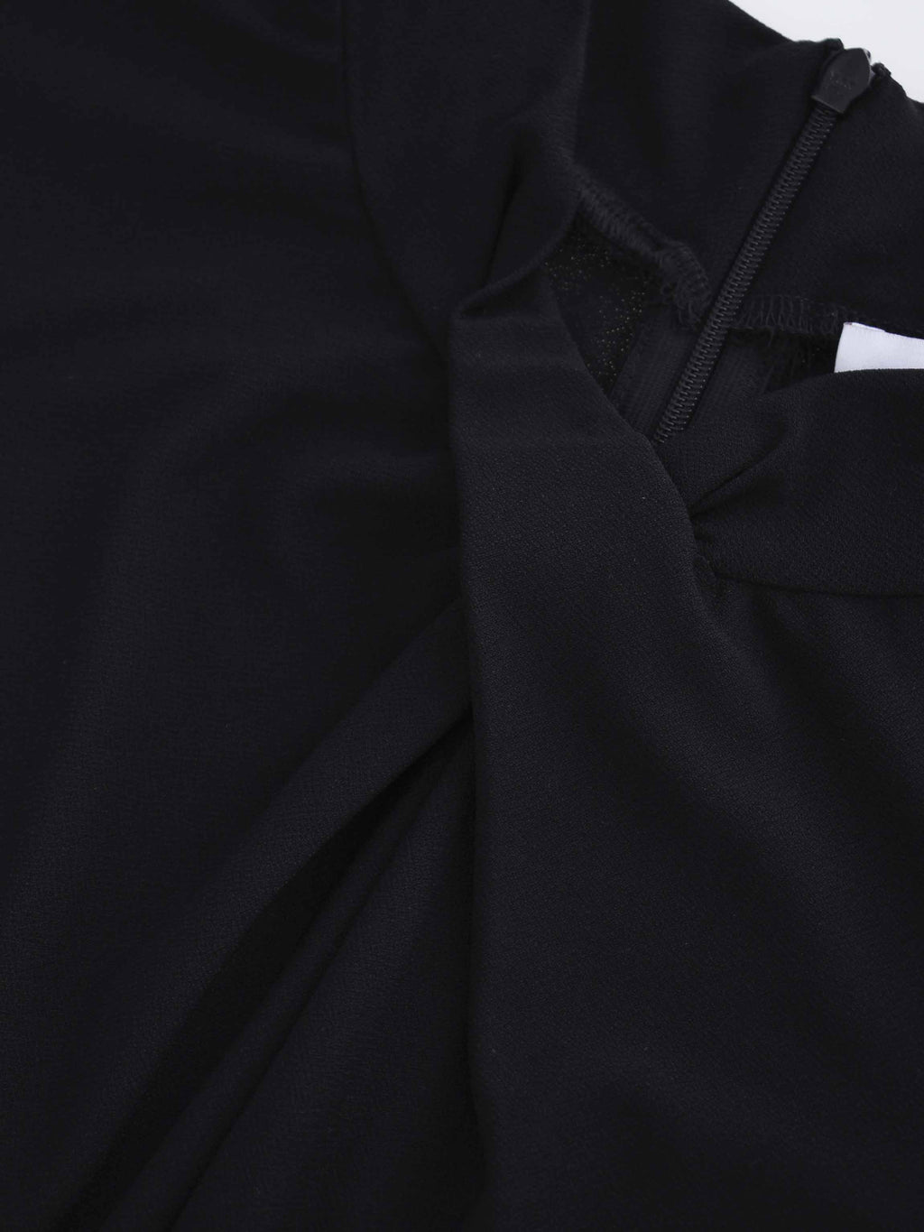 Close-up of a black garment with a textured fabric texture.