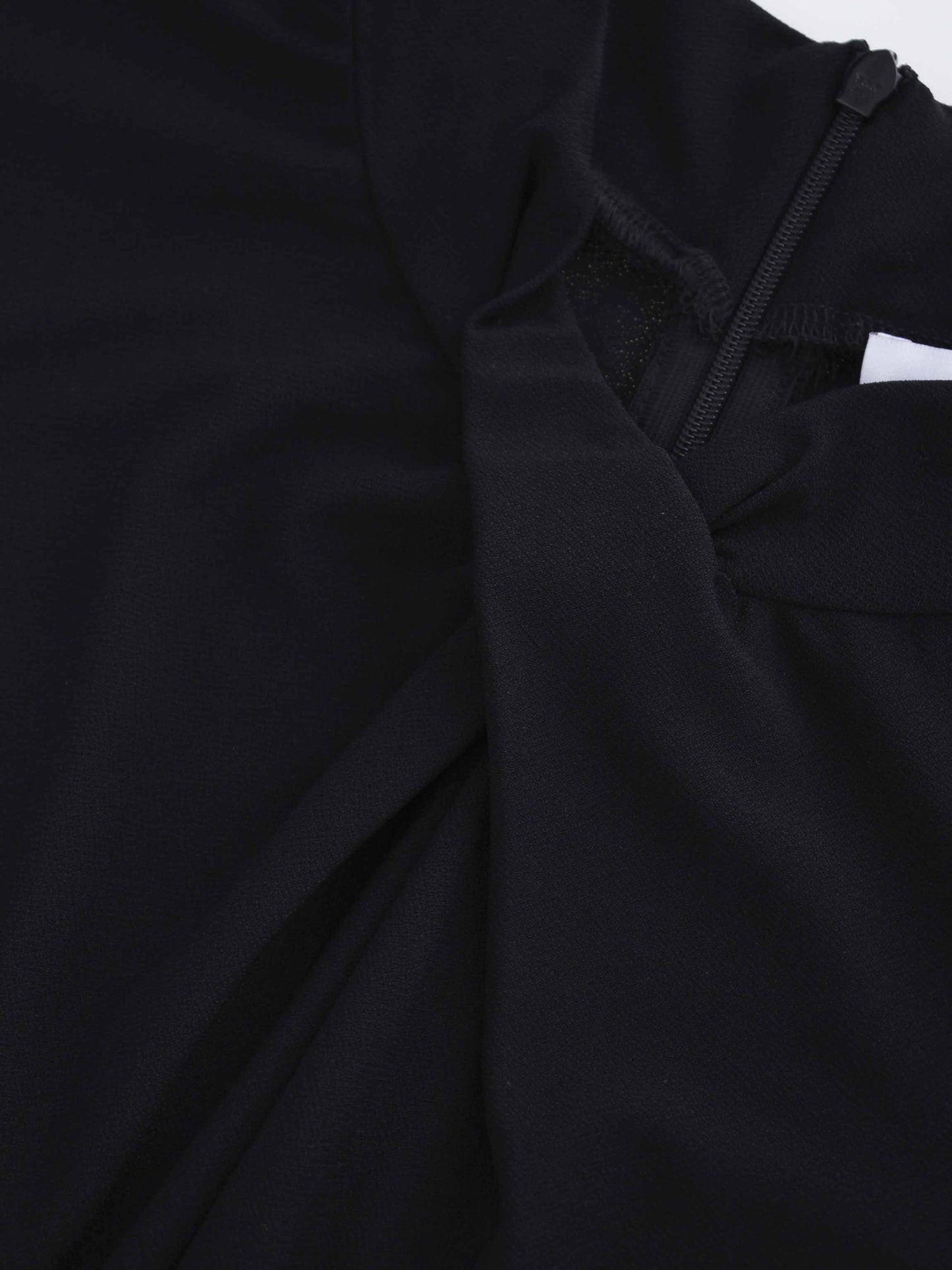Close-up of a black garment with a textured fabric texture.