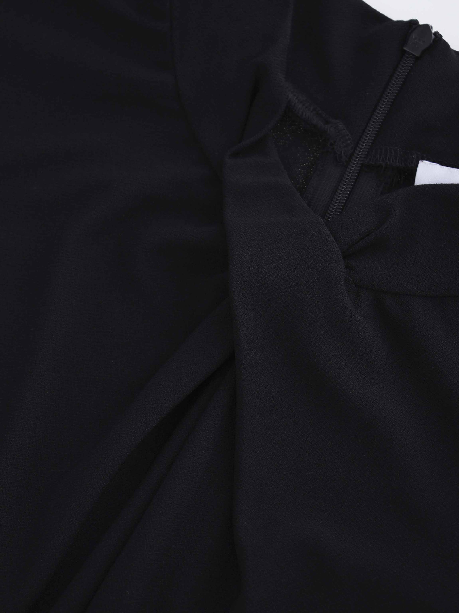 Close-up of a black garment with a textured fabric texture.