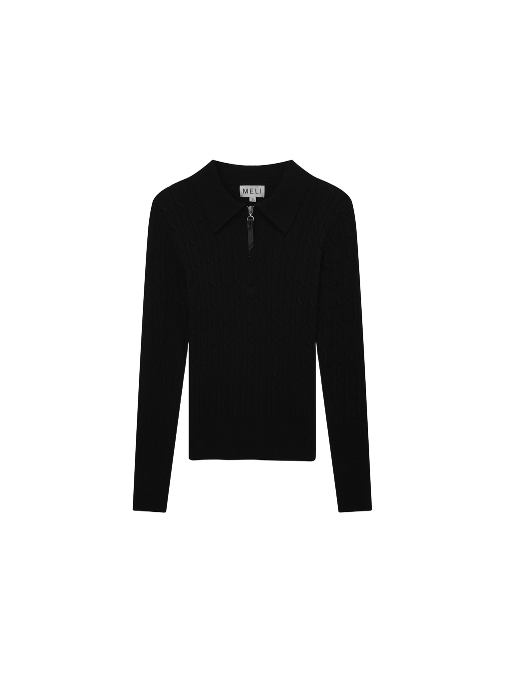 Leather Pull Half Zip Cable Knit Polo Black Casual Knit Top-1