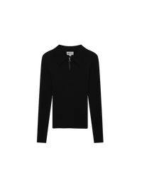 Leather Pull Half Zip Cable Knit Polo Black Casual Knit Top-1