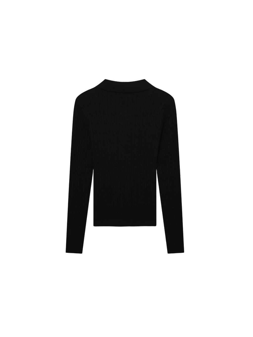 Leather Pull Half Zip Cable Knit Polo Black Casual Knit Top-2