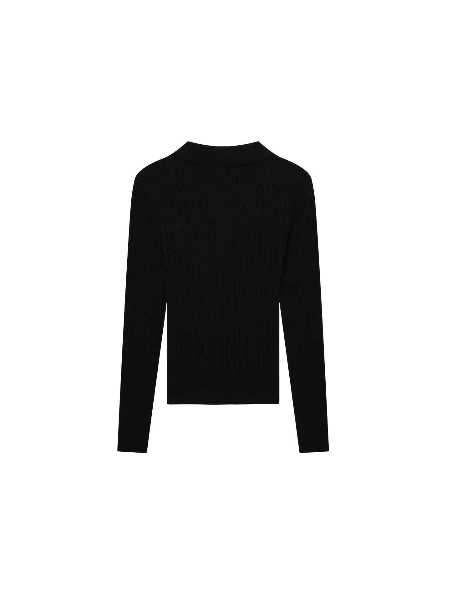 Leather Pull Half Zip Cable Knit Polo Black Casual Knit Top-2