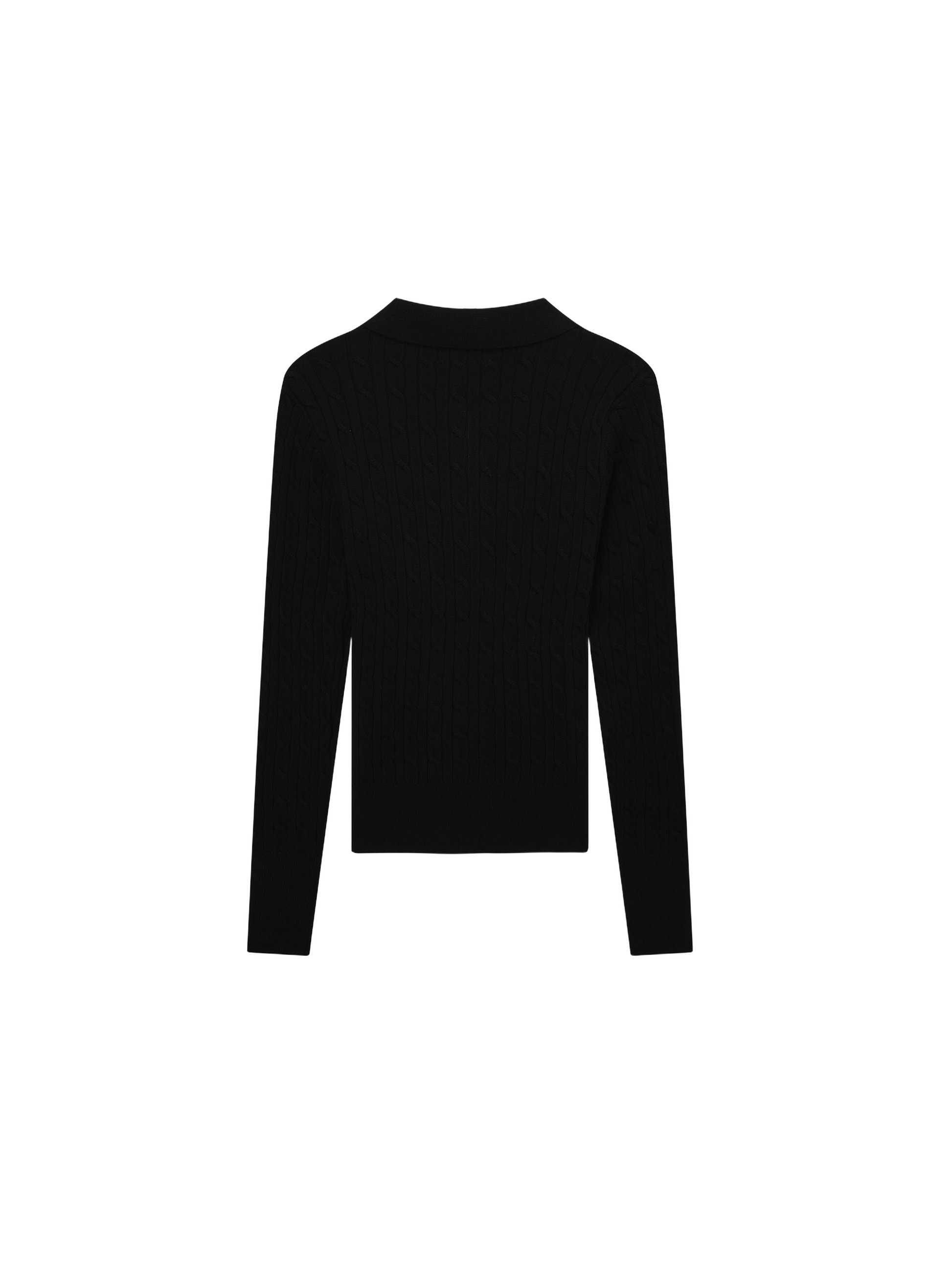 Leather Pull Half Zip Cable Knit Polo Black Casual Knit Top-2