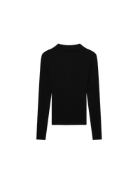Leather Pull Half Zip Cable Knit Polo Black Casual Knit Top-2