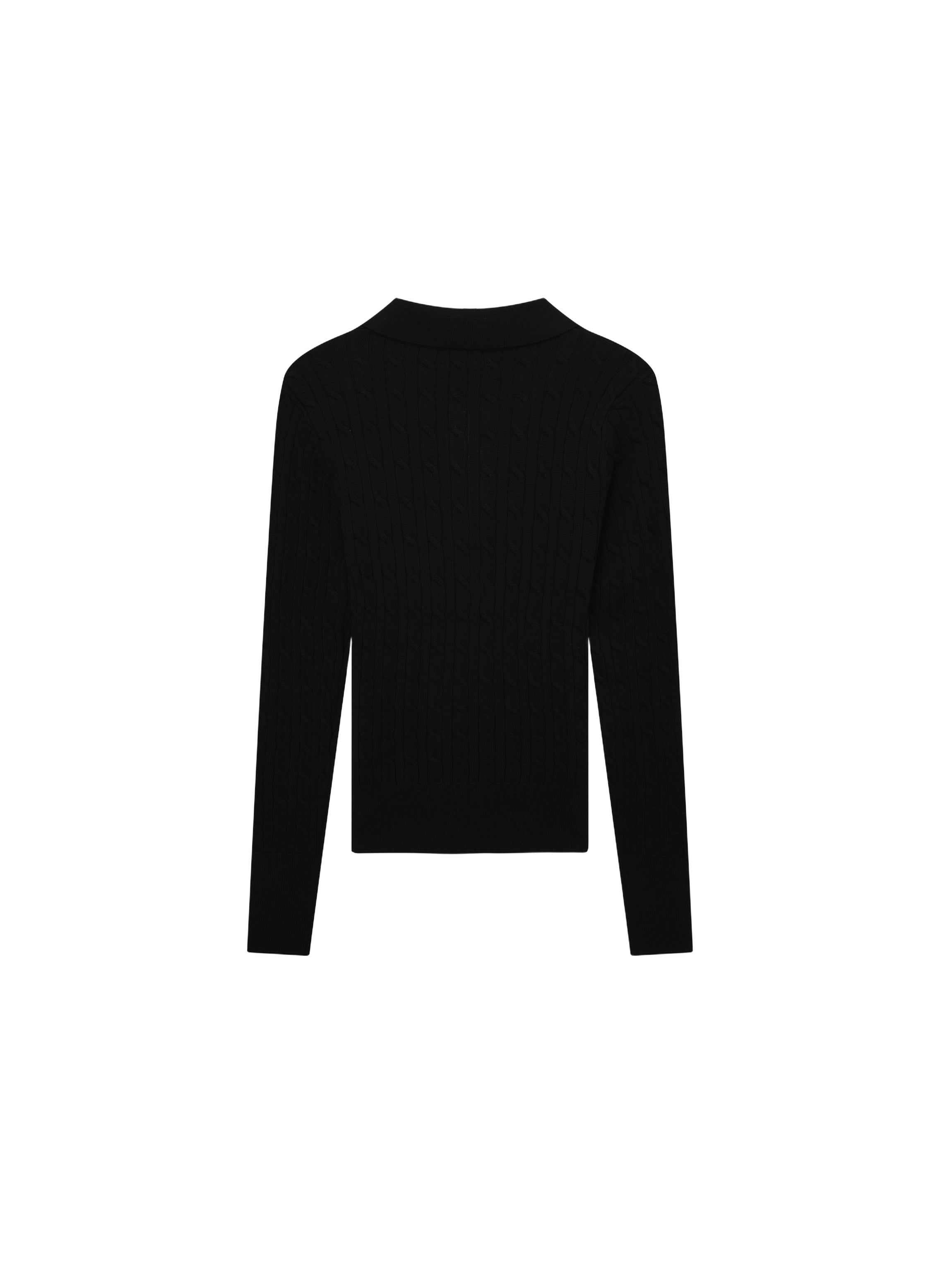 Leather Pull Half Zip Cable Knit Polo Black Casual Knit Top-2