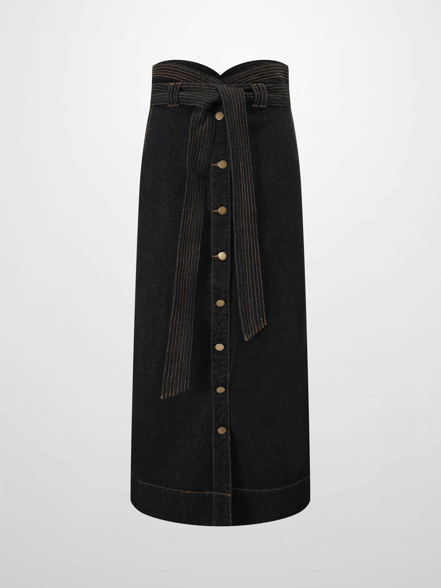 High Waist Black Denim Skirt Button Down Casual Female Skirts-1
