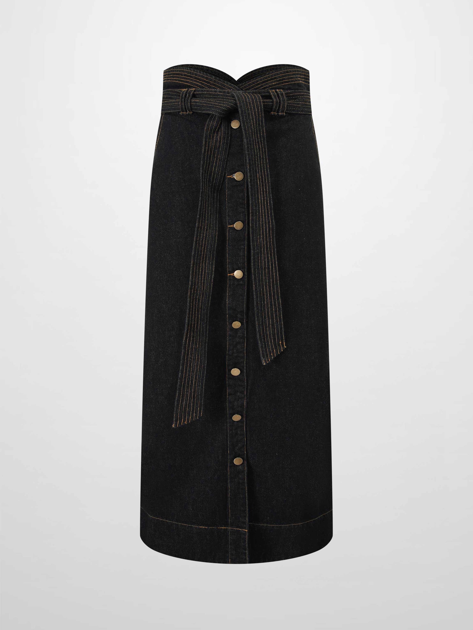 High Waist Black Denim Skirt Button Down Casual Female Skirts-1