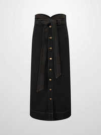 High Waist Black Denim Skirt Button Down Casual Female Skirts-1