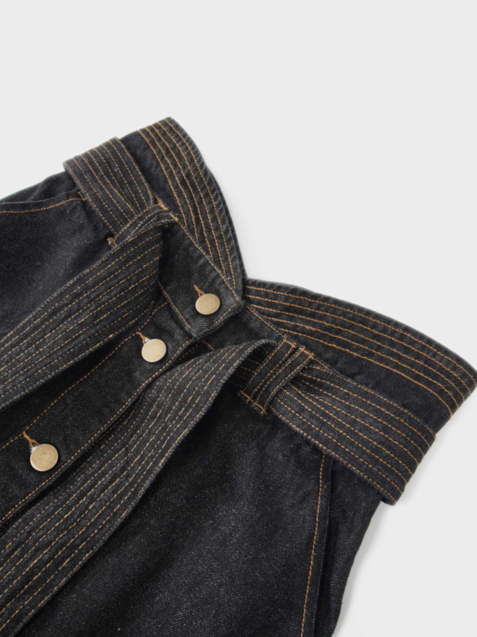 High Waist Black Denim Skirt Button Down Casual Female Skirts-3