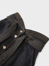 High Waist Black Denim Skirt Button Down Casual Female Skirts-3
