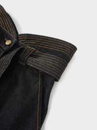 High Waist Black Denim Skirt Button Down Casual Female Skirts-4