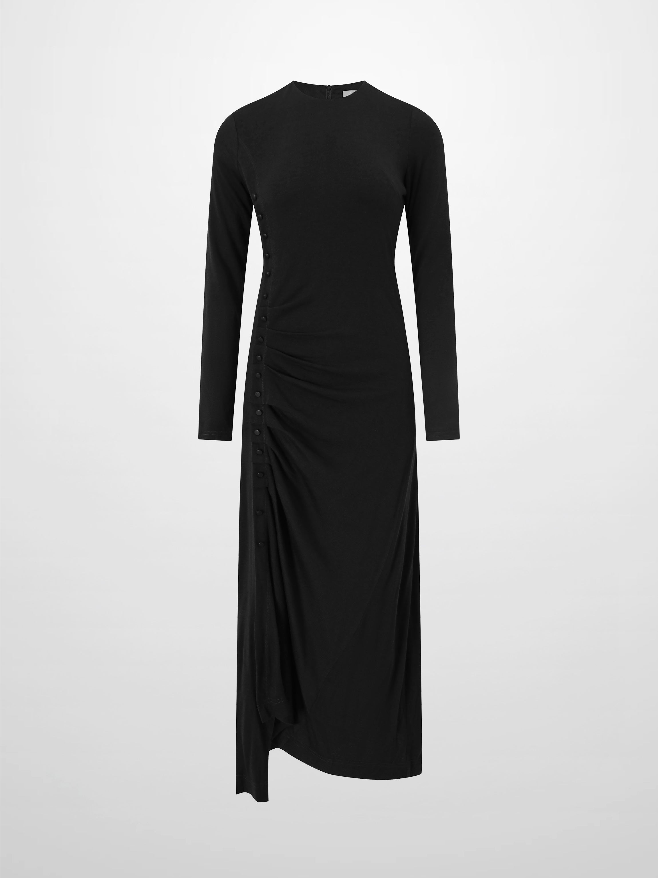 Side Shirred Black Knit Dress Button Down Elegant Nightwear-1