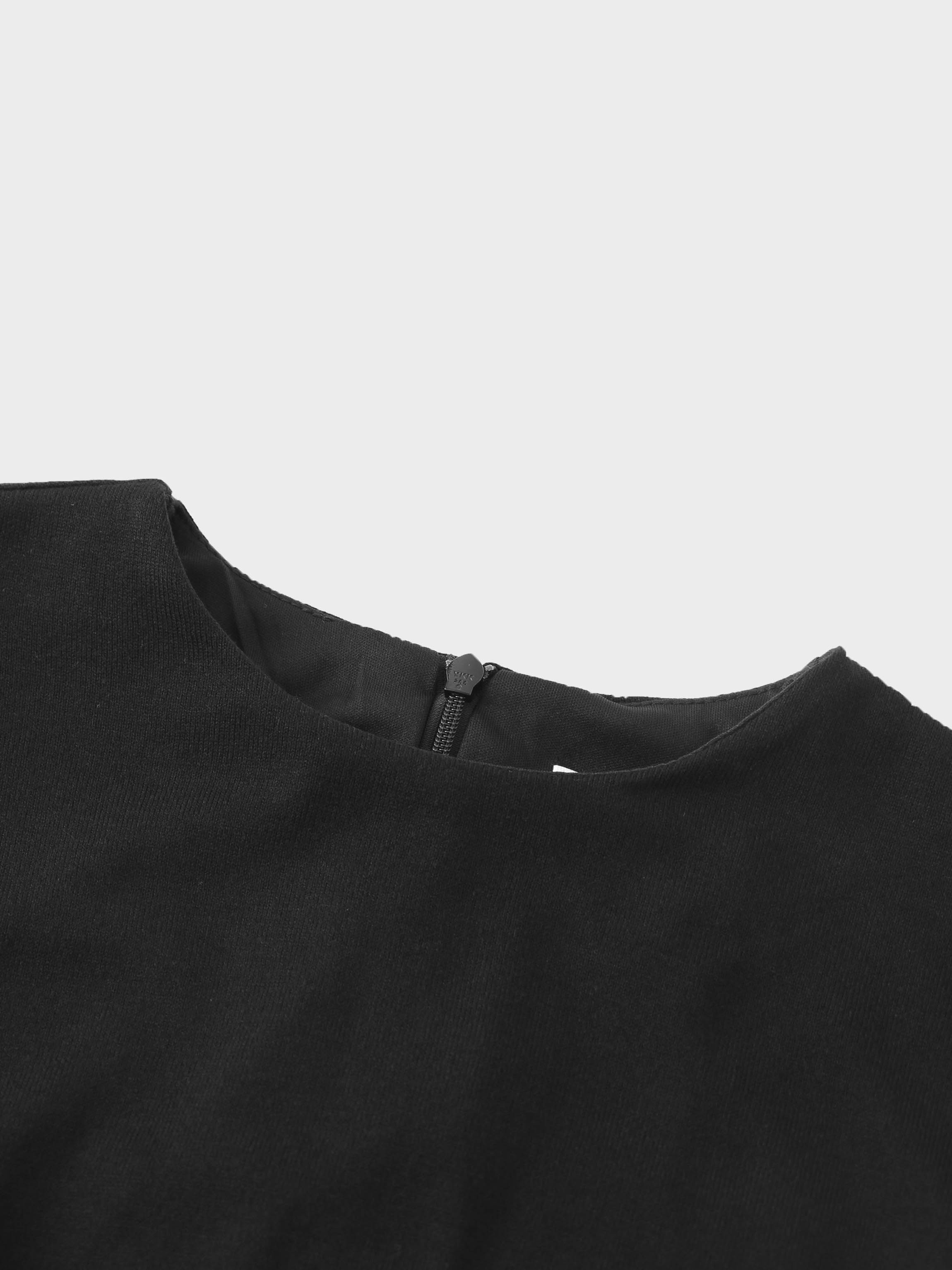 Side Shirred Black Knit Dress Button Down Elegant Nightwear-3