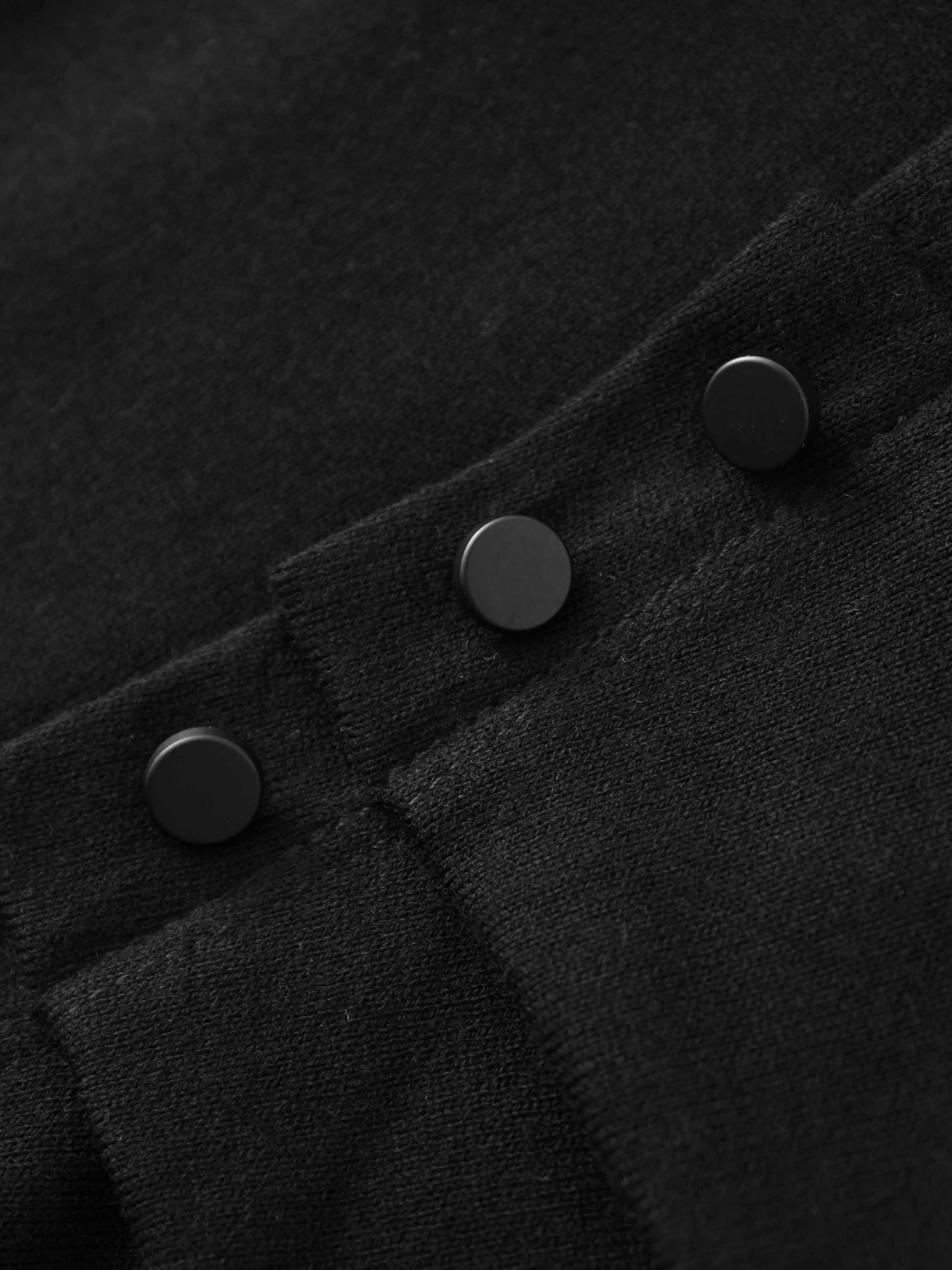 Side Shirred Black Knit Dress Button Down Elegant Nightwear-4