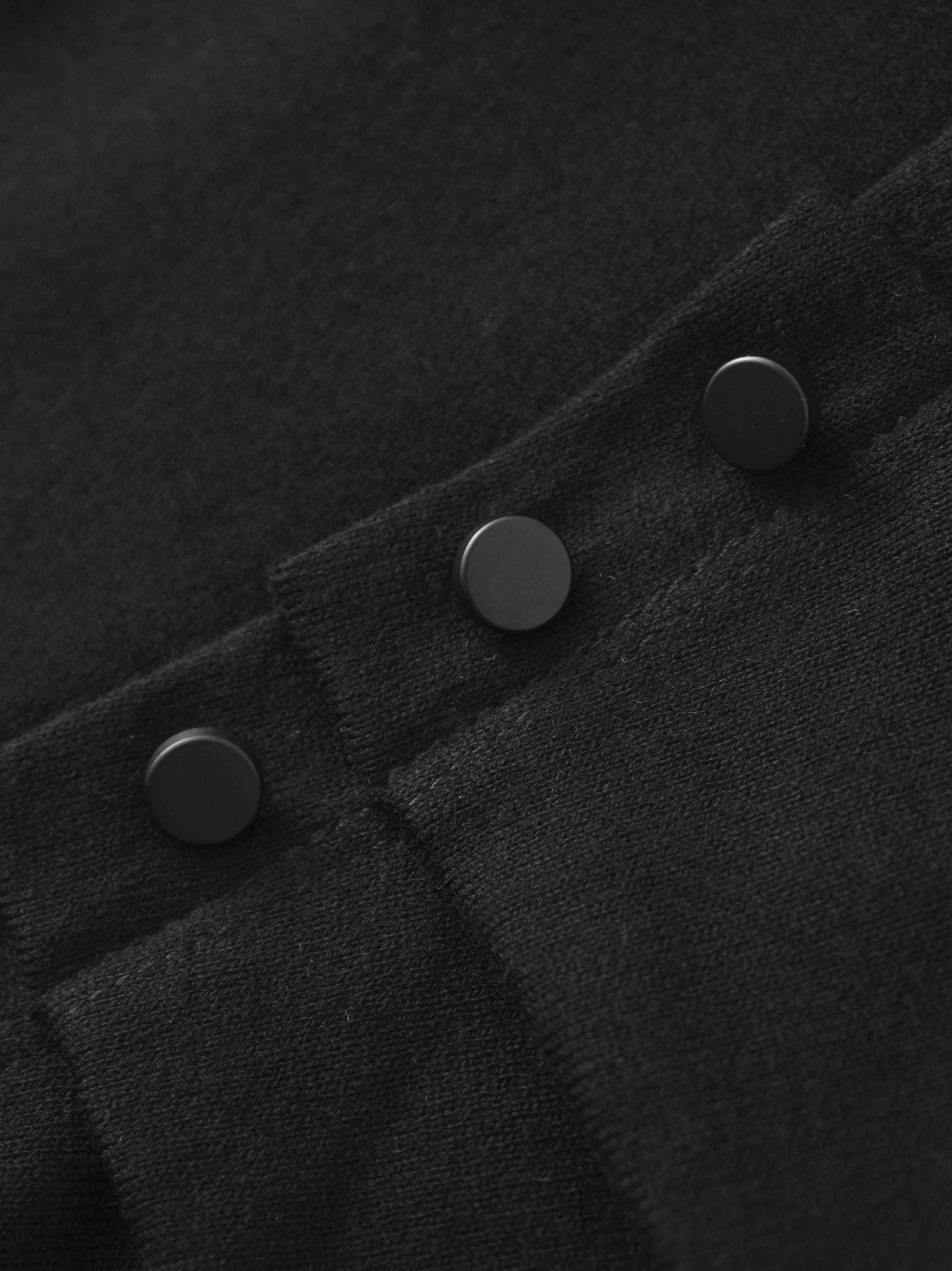 Side Shirred Black Knit Dress Button Down Elegant Nightwear-4