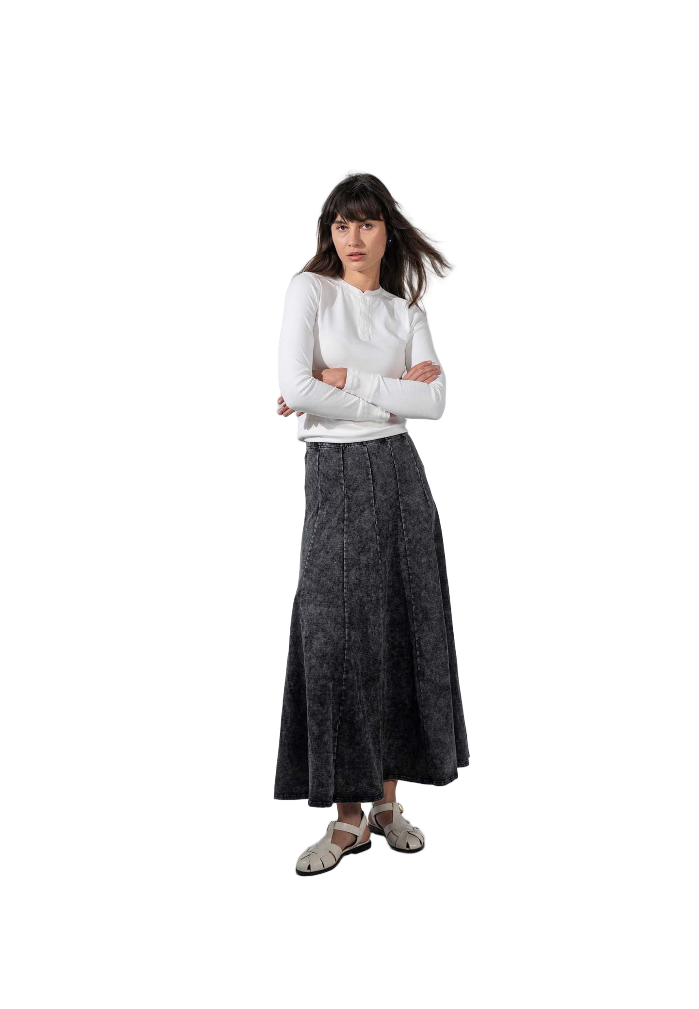 Paneled Flare Skirt 37" Black Wash Casual Denim for Outdoor Camp-3