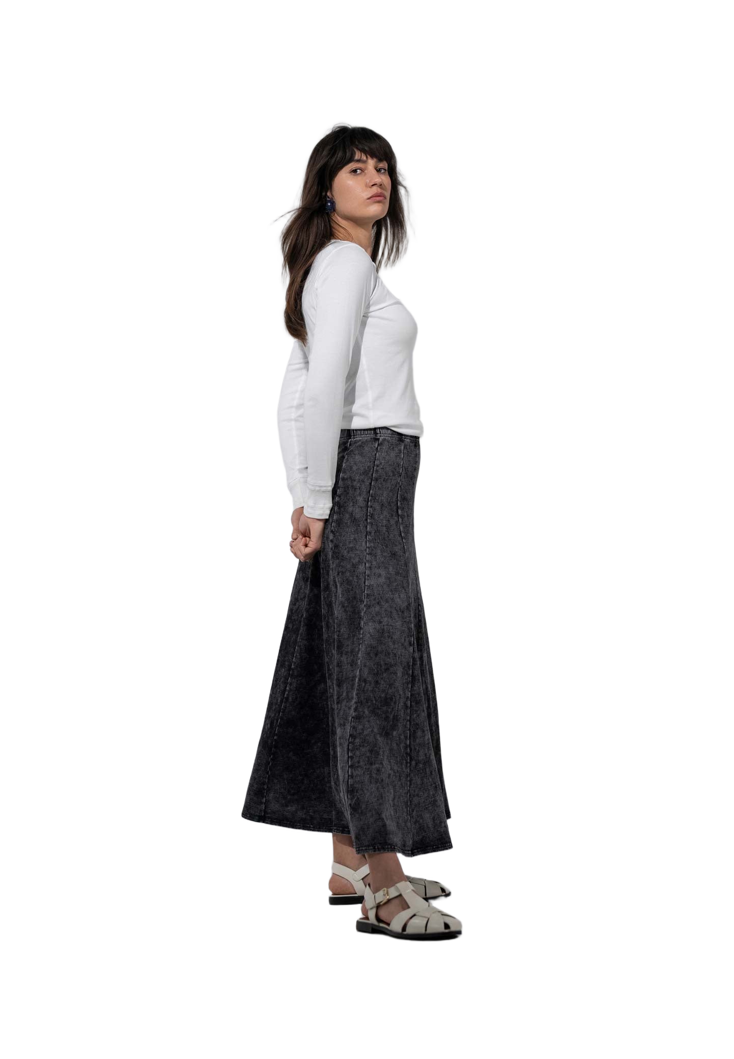 Paneled Flare Skirt 37" Black Wash Casual Denim for Outdoor Camp-0