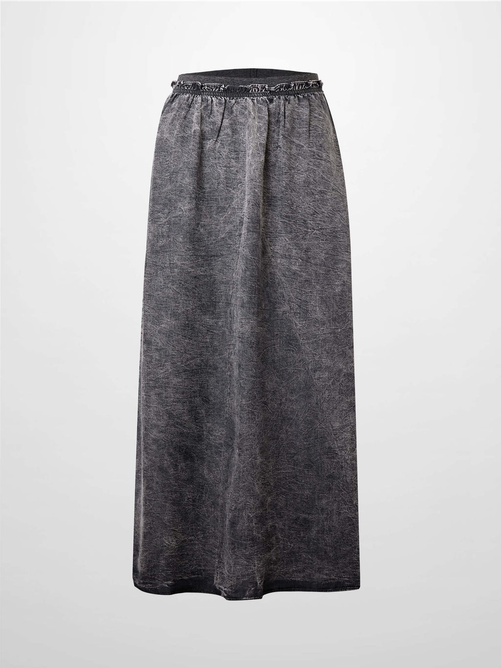 Elastic Ruffle Waist Black Wash Denim Skirt Casual Everyday Wear-1