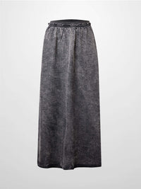 Elastic Ruffle Waist Black Wash Denim Skirt Casual Everyday Wear-1
