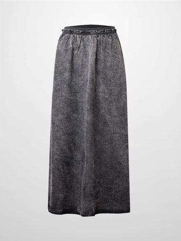 Elastic Ruffle Waist Black Wash Denim Skirt Casual Everyday Wear-1