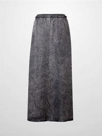 Elastic Ruffle Waist Black Wash Denim Skirt Casual Everyday Wear-2