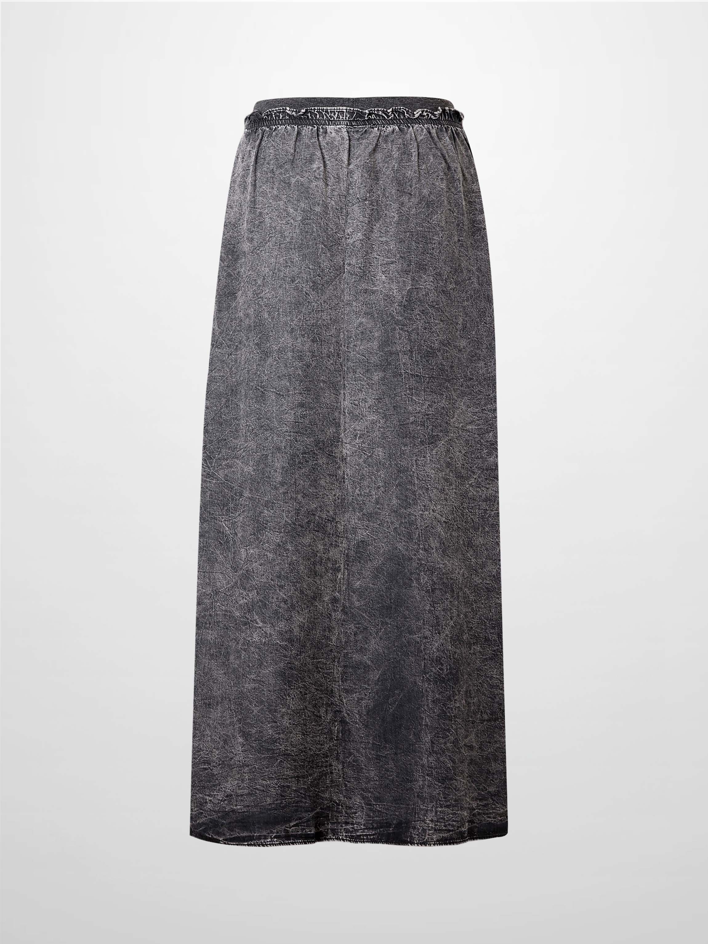Elastic Ruffle Waist Black Wash Denim Skirt Casual Everyday Wear-2
