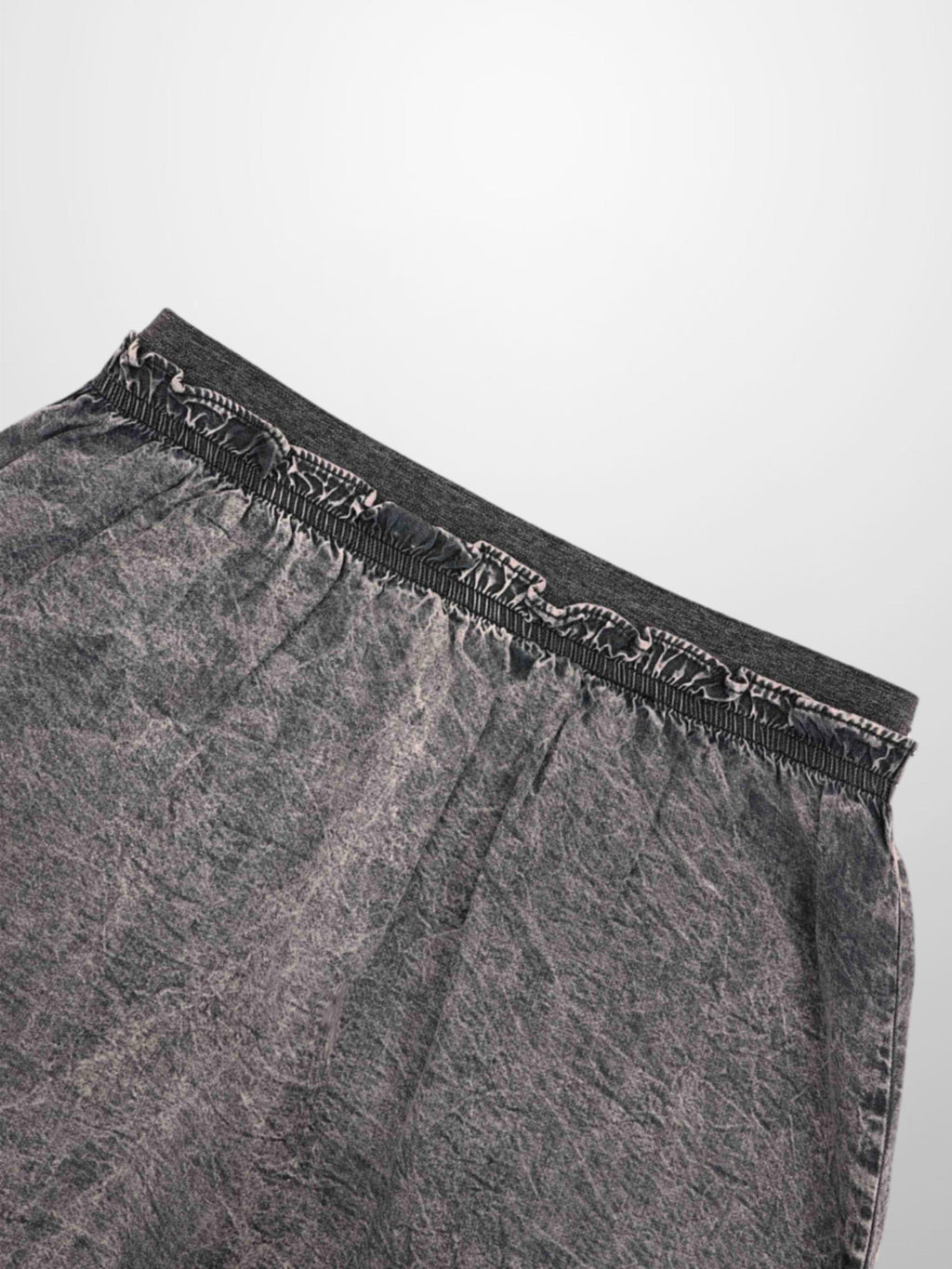 Elastic Ruffle Waist Black Wash Denim Skirt Casual Everyday Wear-3
