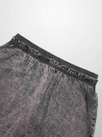 Elastic Ruffle Waist Black Wash Denim Skirt Casual Everyday Wear-3