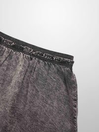 Elastic Ruffle Waist Black Wash Denim Skirt Casual Everyday Wear-4
