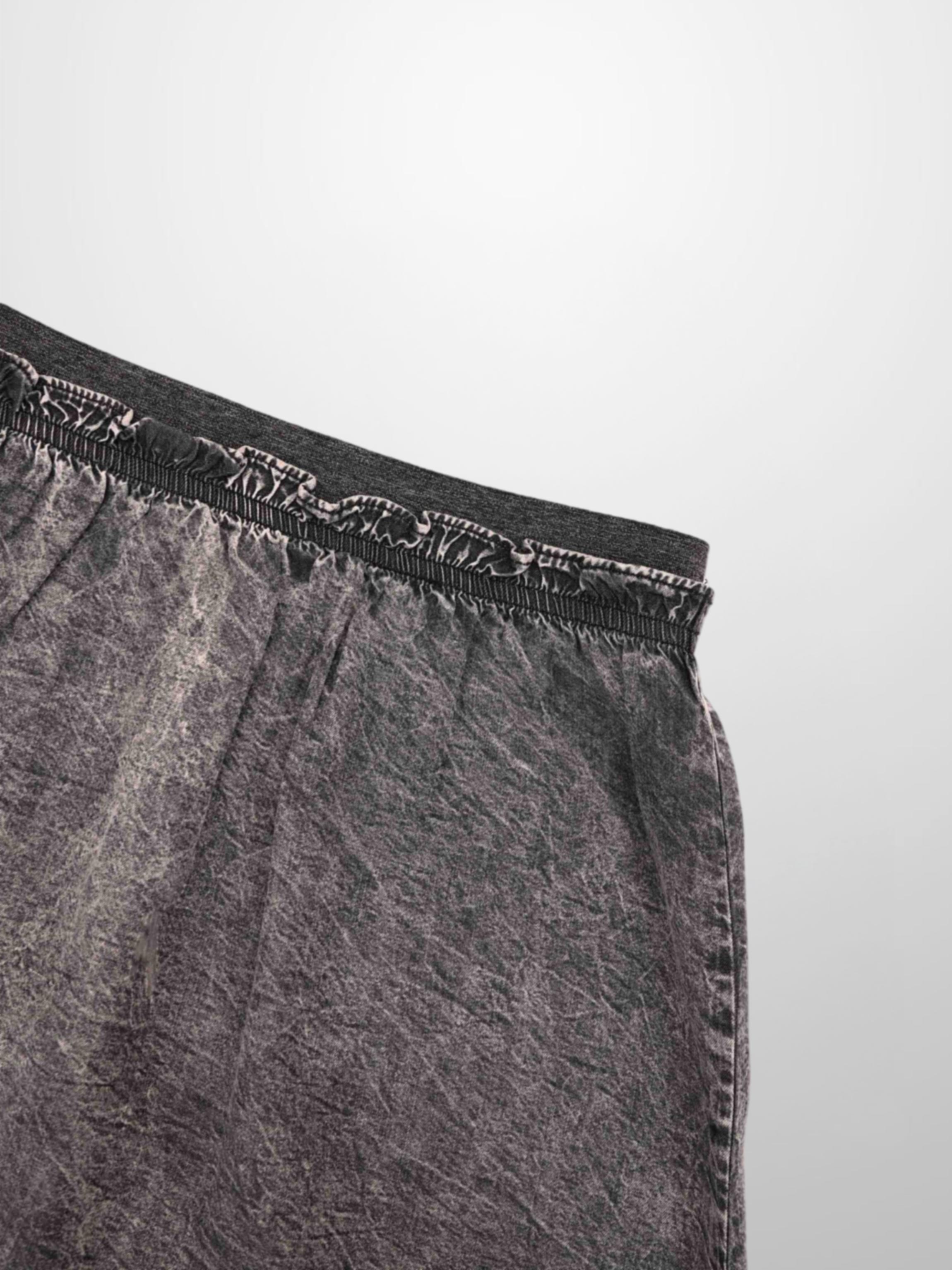 Elastic Ruffle Waist Black Wash Denim Skirt Casual Everyday Wear-4