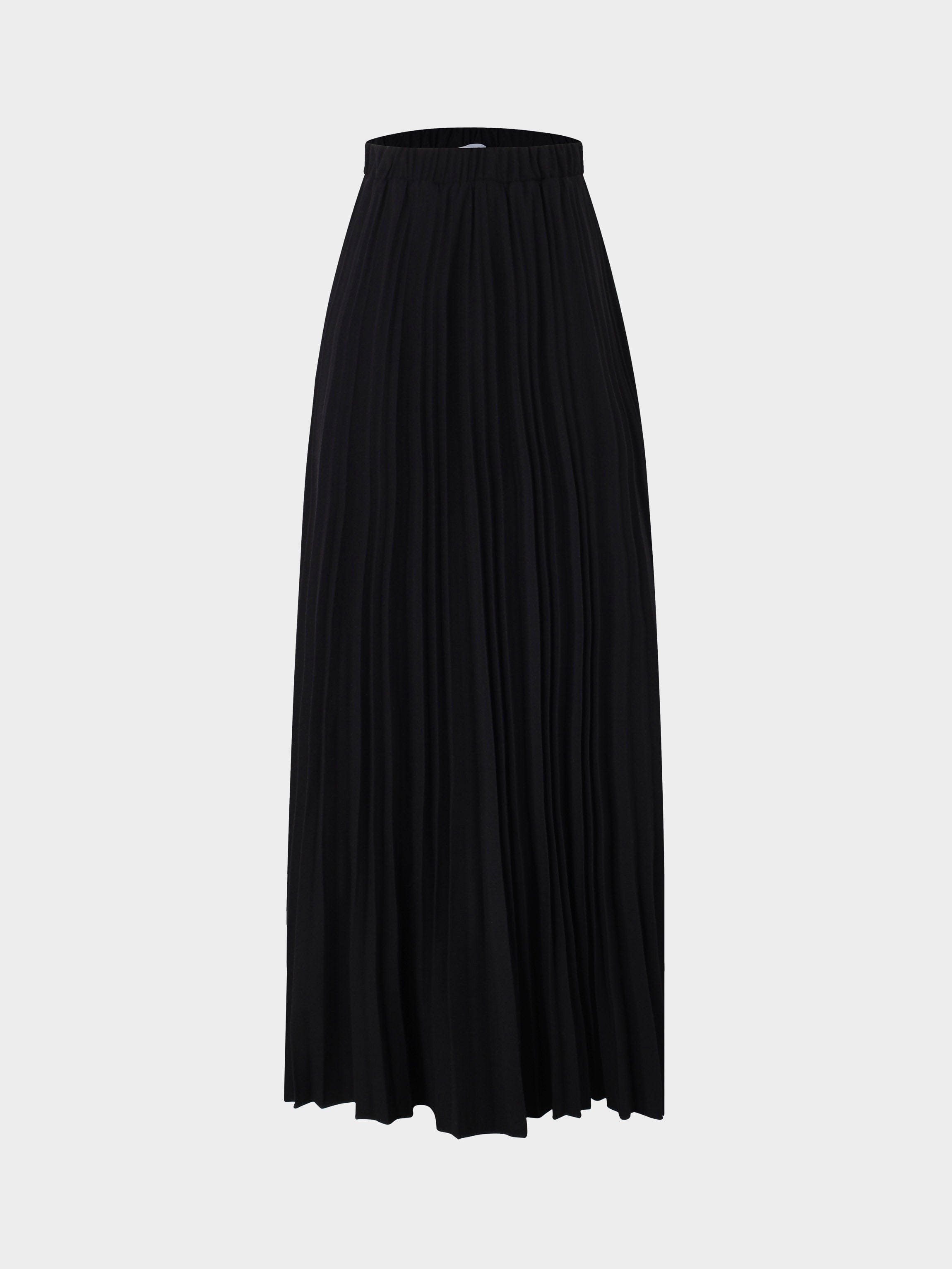 Wool Blend Pleated Black Skirt Warm Comfortable Stylish FW24-0