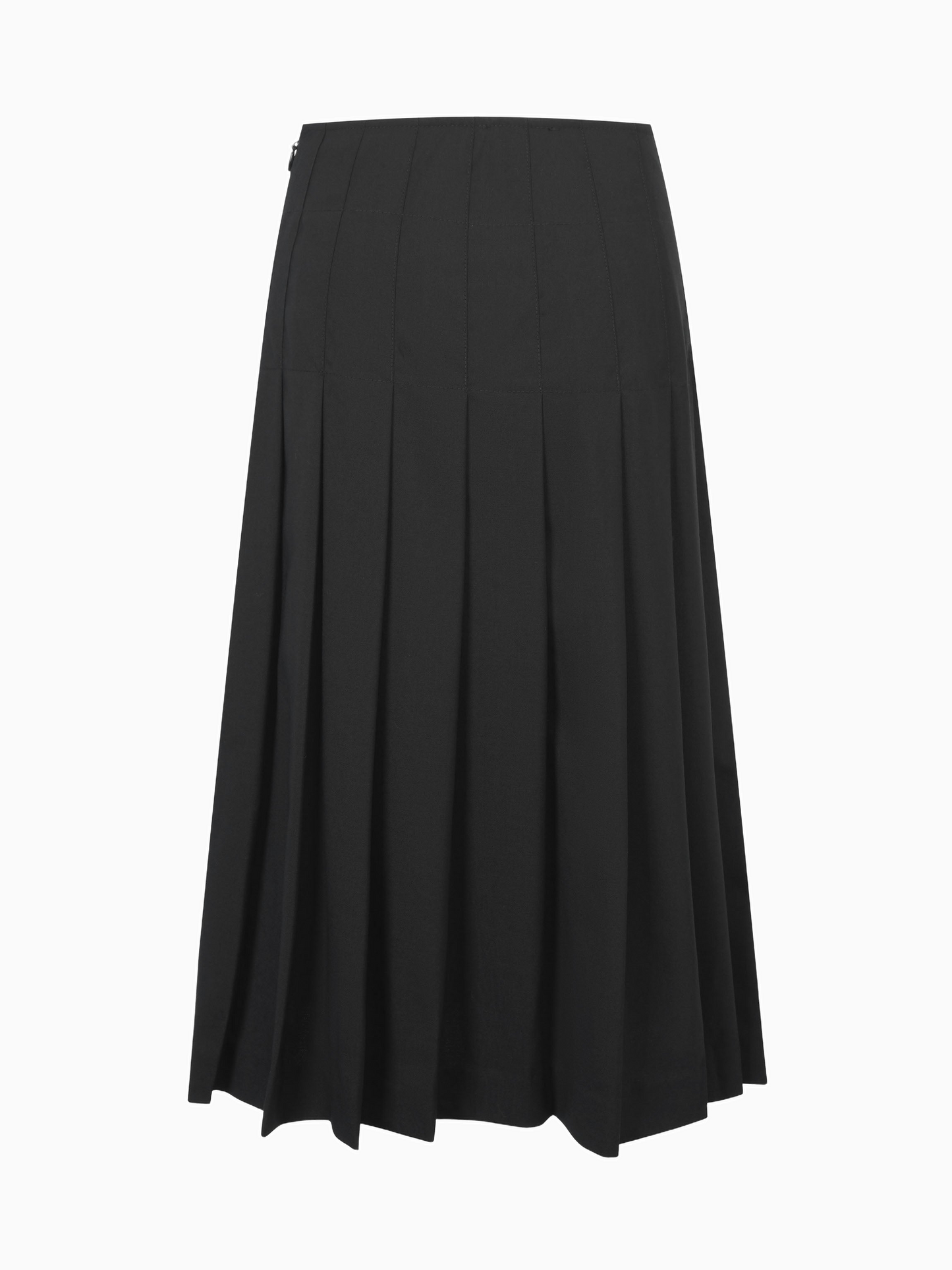 Black Wool Pleated Skirt Stitch Down Tailored Elegant Durable