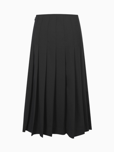 Black Wool Pleated Skirt Stitch Down Tailored Elegant Durable
