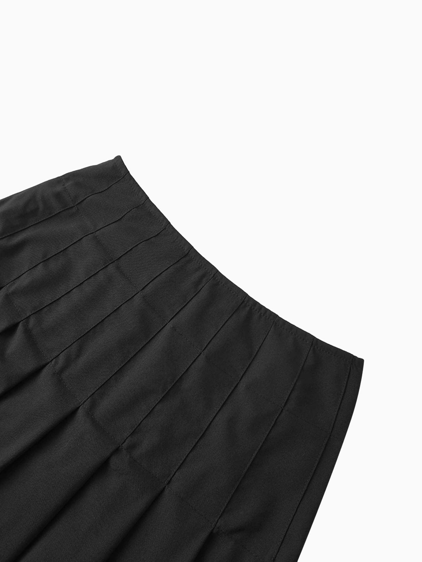 Black Wool Pleated Skirt Stitch Down Tailored Elegant Durable