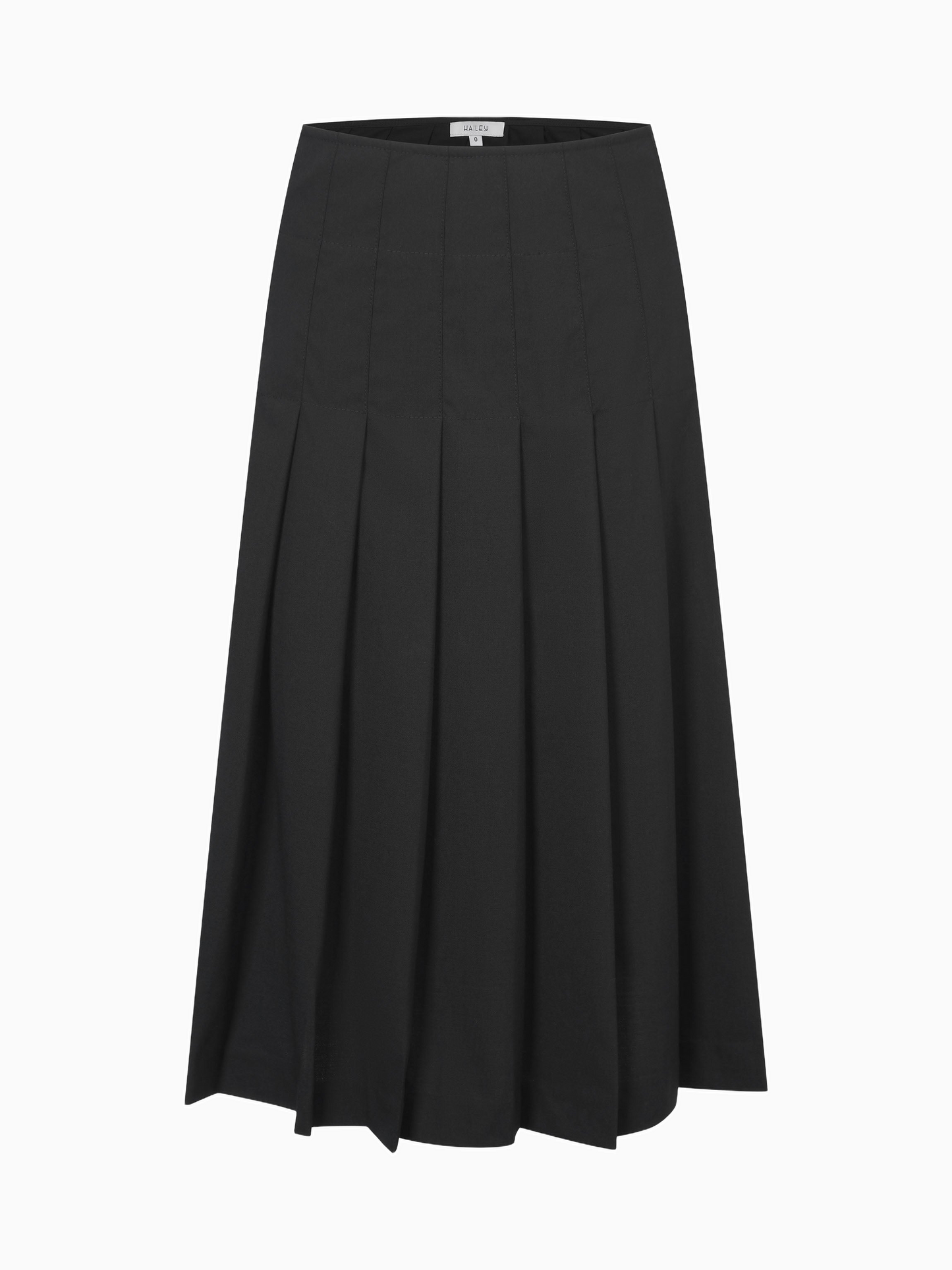 Black Wool Pleated Skirt Stitch Down Tailored Elegant Durable