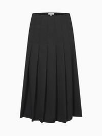Black Wool Pleated Skirt Stitch Down Tailored Elegant Durable