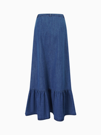 Blue Denim Button Down Skirt with Bottom Ruffle Detail Casual Chic-3