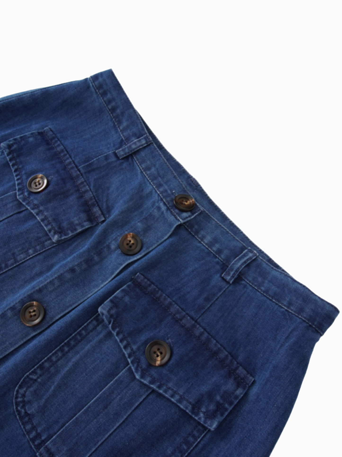 Blue Denim Button Down Skirt with Bottom Ruffle Detail Casual Chic-4