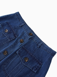 Blue Denim Button Down Skirt with Bottom Ruffle Detail Casual Chic-4