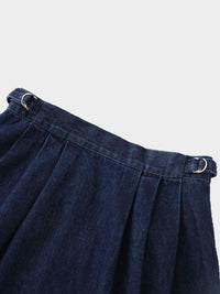 Side Buckle Blue Denim Skirt Adjustable Fit Casual Women